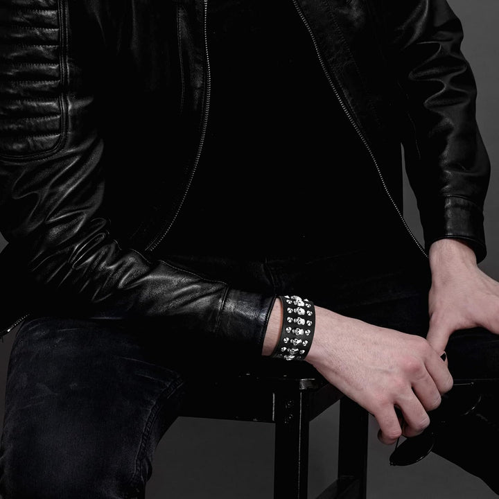 OIDEA 3PCS Herren Leder Armband Set (Punk Rock Stil 4.1cm-5cm Breite Gross geflochtene handgefertigt