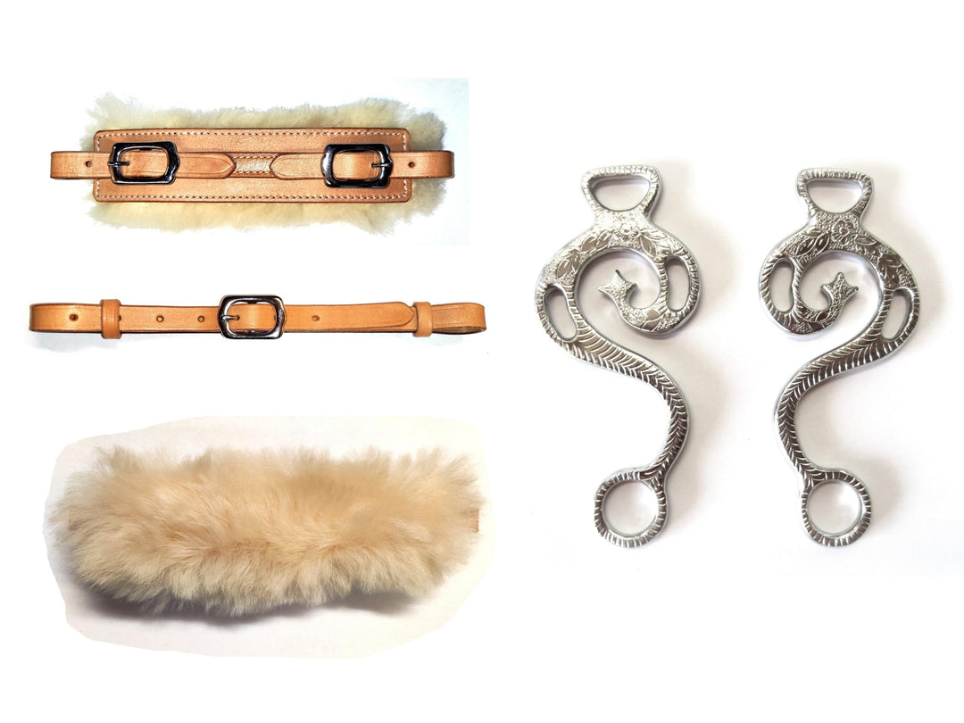 PS Pferdeartikel Set Hackamore Barock in Farbe Silber - Echt Schaffell - verziert Natur mit silberne