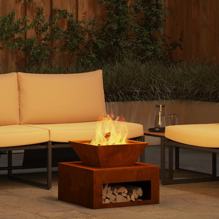 vidaXL Feuerstelle Rostig 50 x 50 x 40 cm Wetterfeststahl, Alfresco-Heizung, moderner Outdoor-Feuers