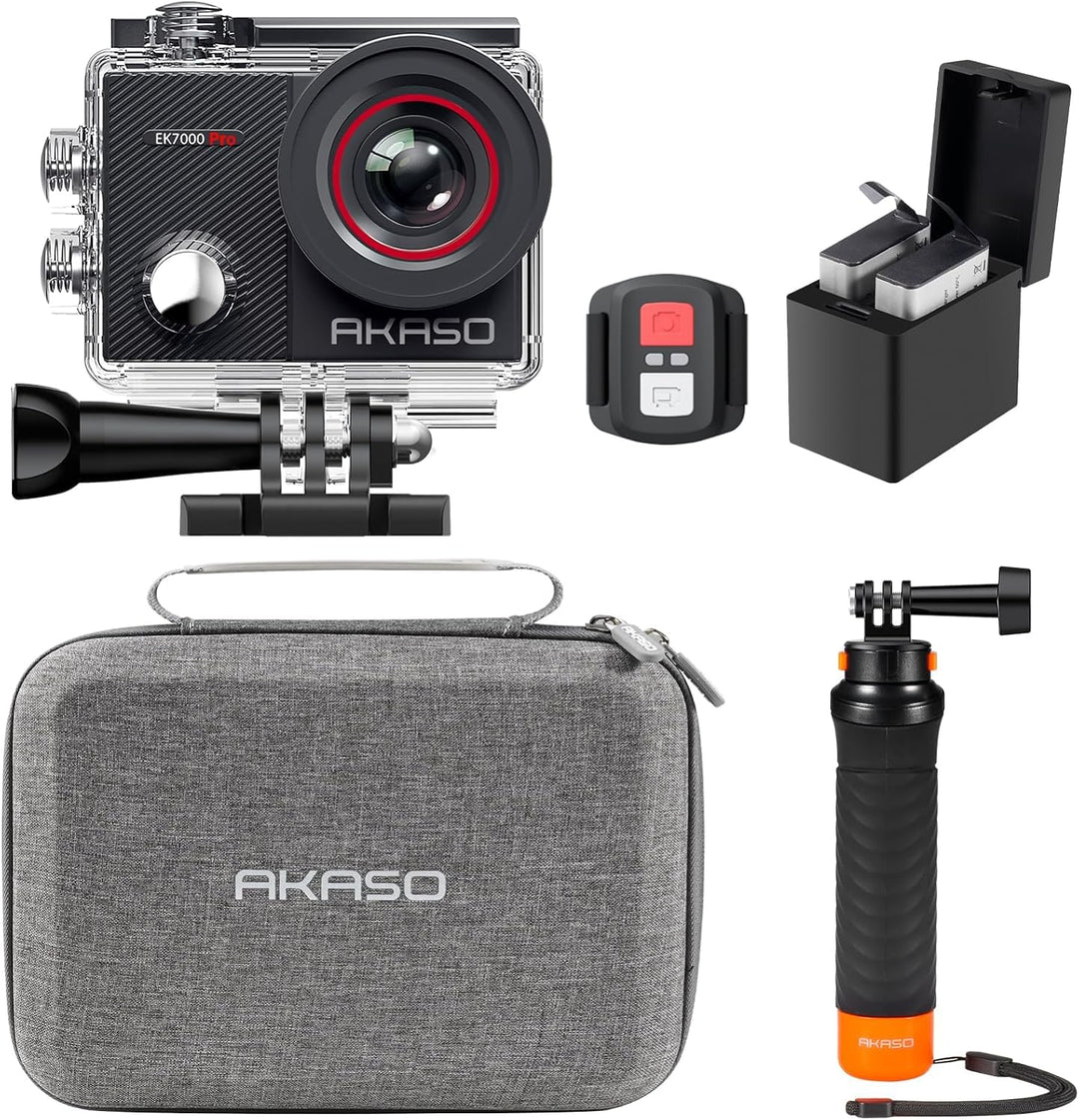 AKASO Action Cam 4K30FPS 20MP mit Schwimmender Handgriff und Tasche WiFi 40M Unterwasserkamera Wasse