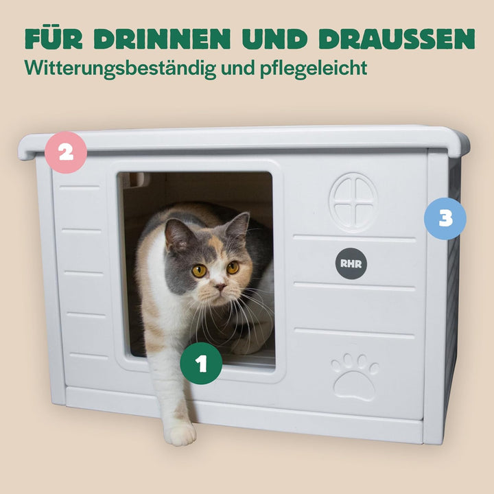 RHRQuality Katzenhaus Villa de Luxe – Für drinnen und draussen – Wetterfest und transportabel – Mit
