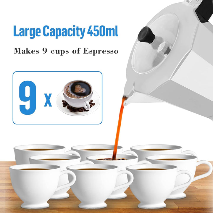 ACTIV CUISINE Espressokocher 9 Tassen aus Aluminium, Espressokanne Espresso Mokka Maker Mokkakanne i