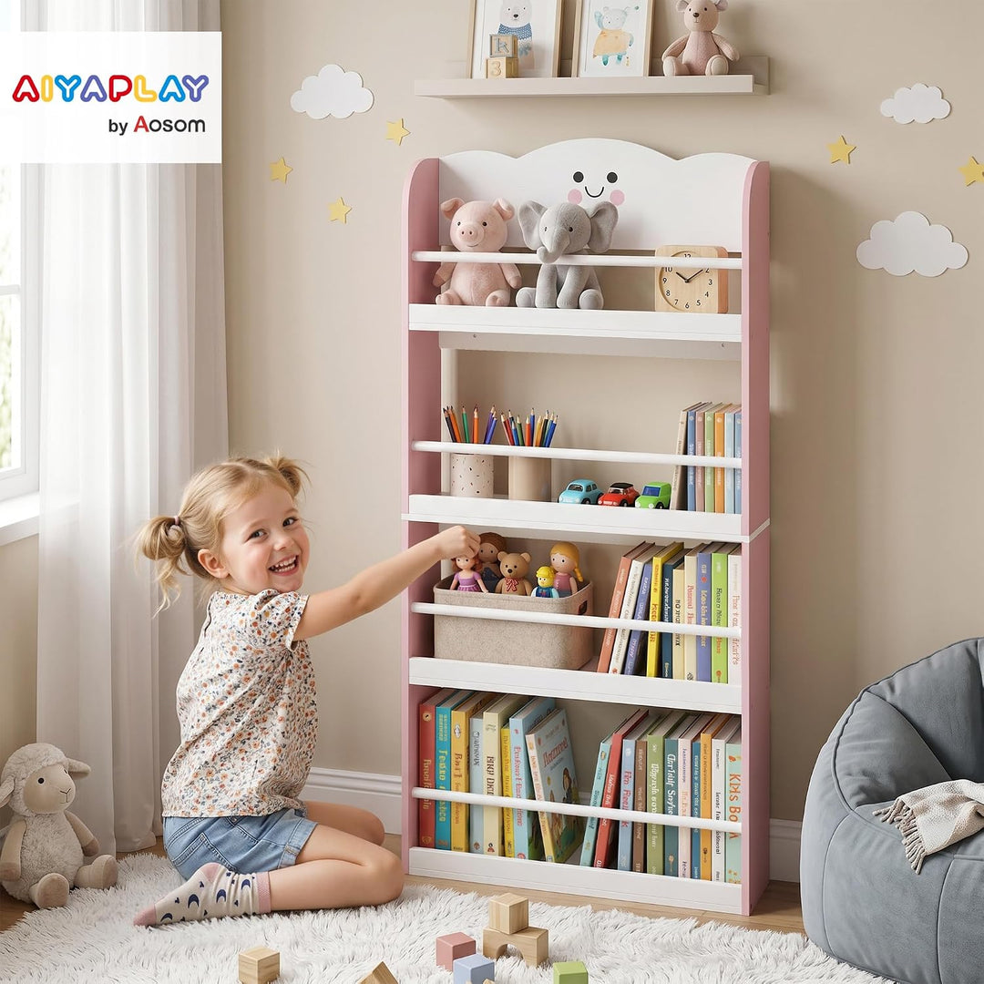 AIYAPLAY Bücherregal Kinder Wandregal mit 4 Etagen 60 x 15 x 120 cm Rosa | Zuckerwatte-Design, Spiel