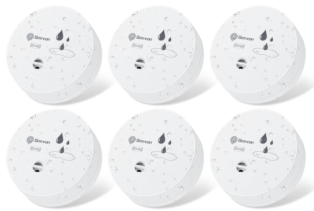 Geevon 6 Pack Wassermelder, 100dB Wassersensor Alarm Flut-Detektor für Keller, Badezimmer, Waschküch