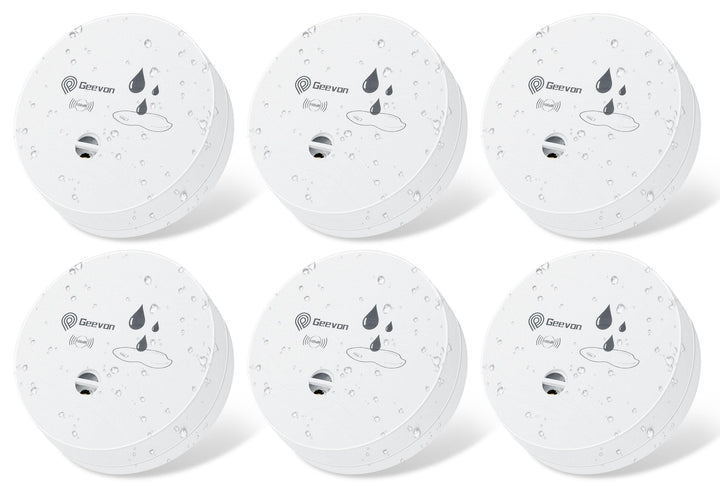 Geevon 6 Pack Wassermelder, 100dB Wassersensor Alarm Flut-Detektor für Keller, Badezimmer, Waschküch