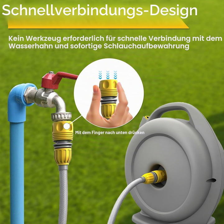 15+2m Schlauchtrommel mit Aufroller &amp; 10 Sprühmodi – Automatische Schlauchaufrollung, Schnellanschlu