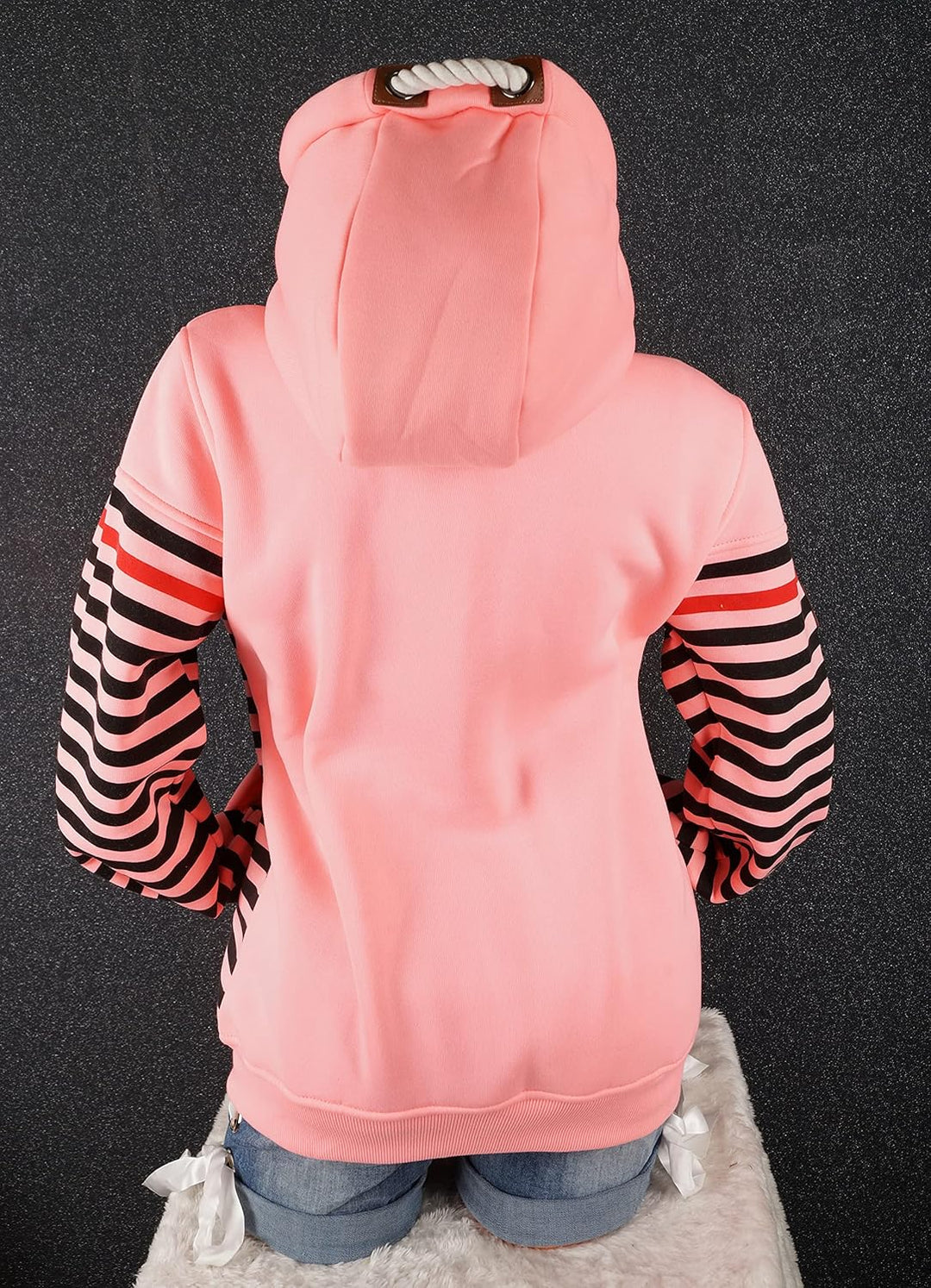 Damen Sweat Jacke Kapuze Fleece gefüttert Übergangsjacke Hoodie gestreiftes oder dünn-gestreiftes me