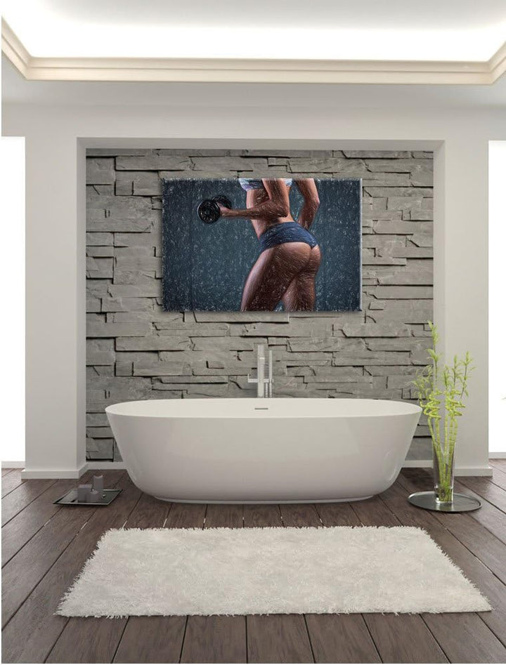 Pixxprint sportliche Frau mit Hanteln als Leinwandbild/Grösse: 100x70 / Wandbild/Kunstdruck/fertig b