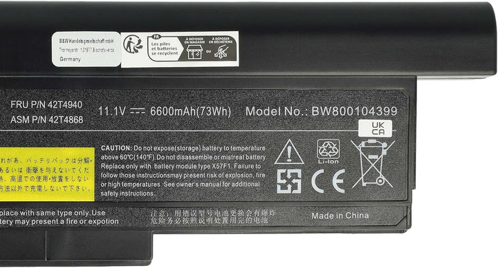 vhbw Akku kompatibel mit Lenovo ThinkPad X220i, X220s, X230i, X220, X230 Notebook (6600 mAh, 10,8 V,
