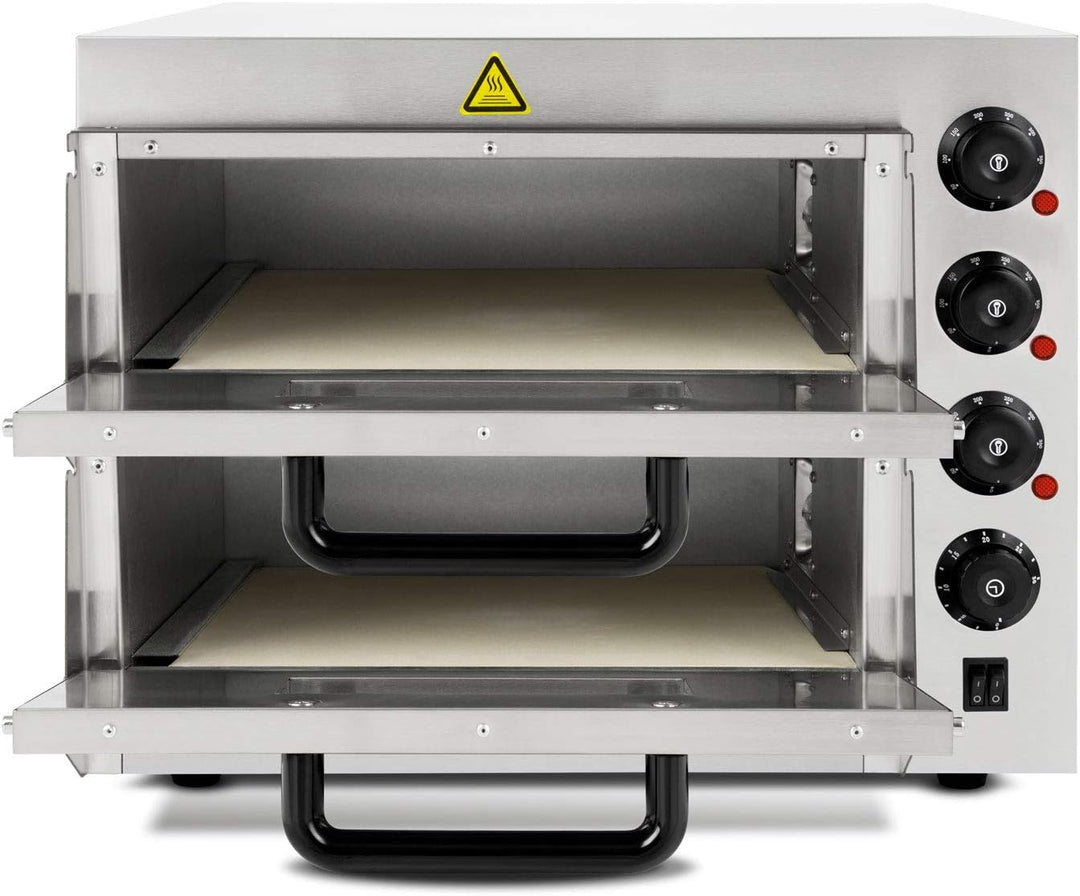 VERTES Gastro Pizzaofen mit Doppelkammer, feuerfestem Stein, 3000W, Timerfunktion und Beleuchtung, p