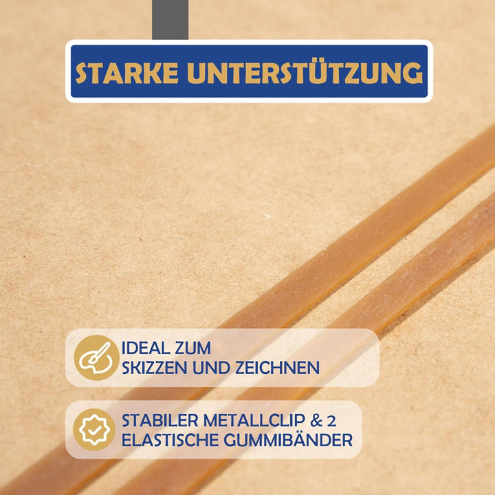 COOZEE 36x46cm Drawing Board für Künstler, Klemmbrett Holz mit robustem Clip und Gummibändern, Tragb