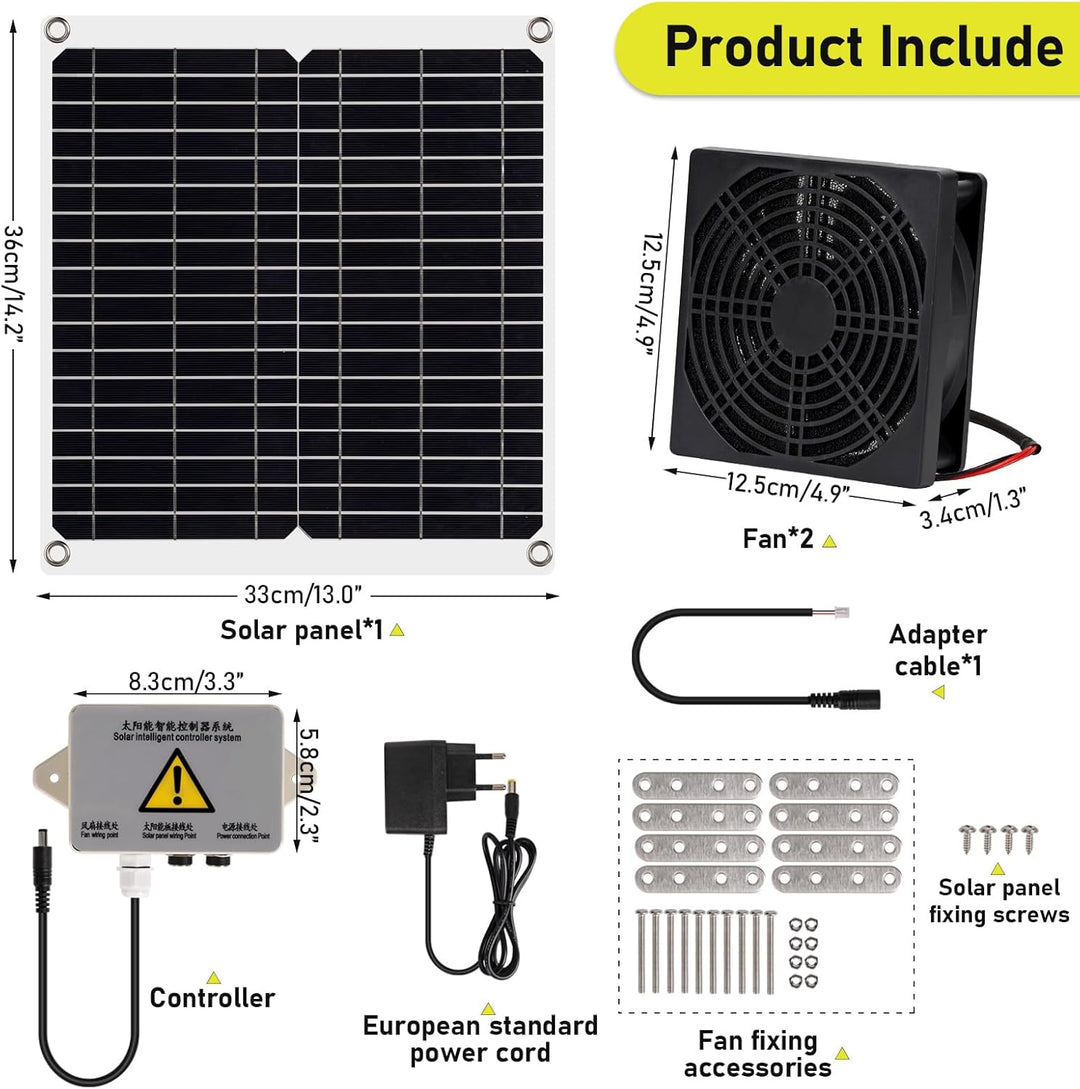 MUALROS Solar Ventilator, 15W Solarpanel Ventilator mit DC Doppelventilator für kleine Hühnerställe,