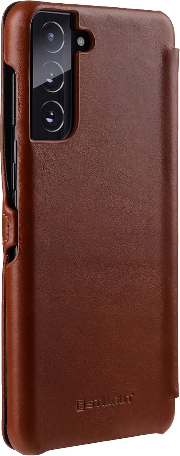 STILGUT Book Case kompatibel mit Samsung Galaxy S21 Plus 5G Hülle aus Leder mit Clip-Verschluss, Led
