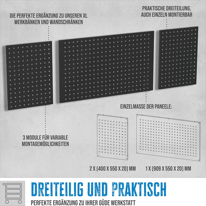 Güde Lochwand-Set GL 1709 XL - 3 Module, pulverbeschichtetes Stahlblech | Ergänzung zur Güde Eco Lin