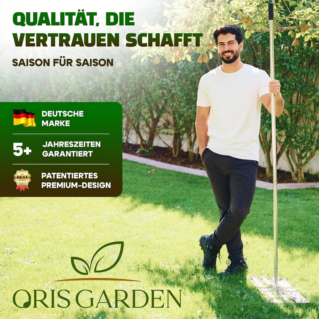 2in1 RasenRakel Edelstahl 80x30cm + vertikutierer Hand Rasen rake | Nivellierrechen mit stiel egalis