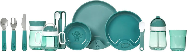 Mepal Mio - Lernteller mit Lernlöffel - Deep turquoise - rutschfester Kinderteller, handliche Kinder