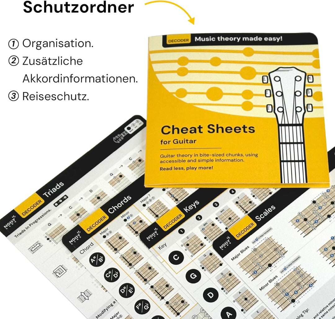 Gitarren-Spickzettel | Decoder Gitarrenakkord-Spickzettel, Hilfe beim Erlernen der Gitarre mit Noten