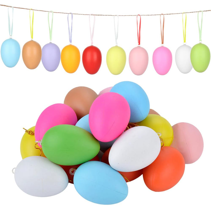 50 Stück Ostereier Plastik Bunt, Ostereier Deko, 6cm Plastikeier Kunststoffeier Ostereier zum Aufhän