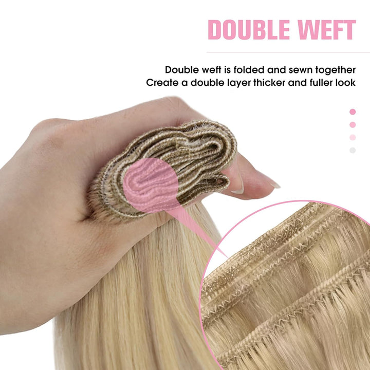 YoungSee Tressen Echthaar Blond 45cm Echthaar Tressen Aschblond Strahnchen Tressen Extensions Echtha