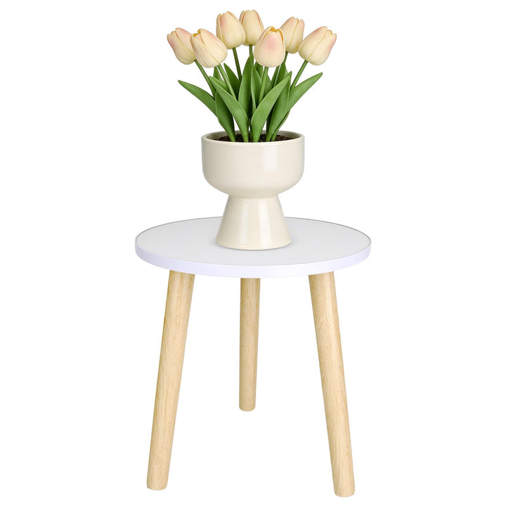 Blumenständer Holz, Runder Pflanzenständer Hoch, Blumenhocker mit Drei Beinen ，Weiss Blumenständer R