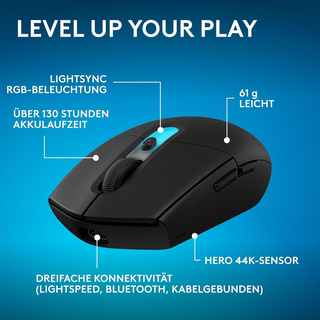 Logitech G G305 X Superlight kabellose Gaming-Maus, 61 g leichte aufladbare für den PC, Hero 44K-Sen