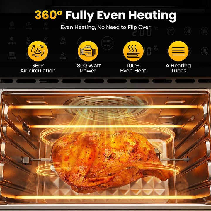 Heissluftfritteuse XXL 30L – Heissluftofen mit Umluft, 18 Programme, 9 Zubehörteile, LED-Touchscreen