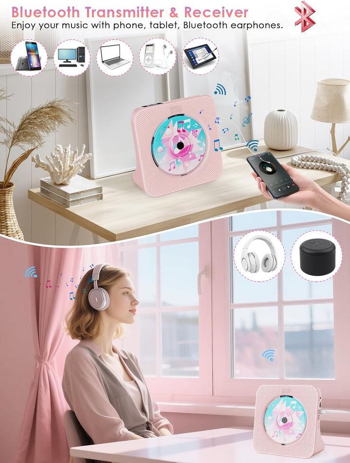 Gueray CD Player Bluetooth CD-Player mit Lautsprecher Unterstützt Fernbedienung Anzeige FM Radio mit