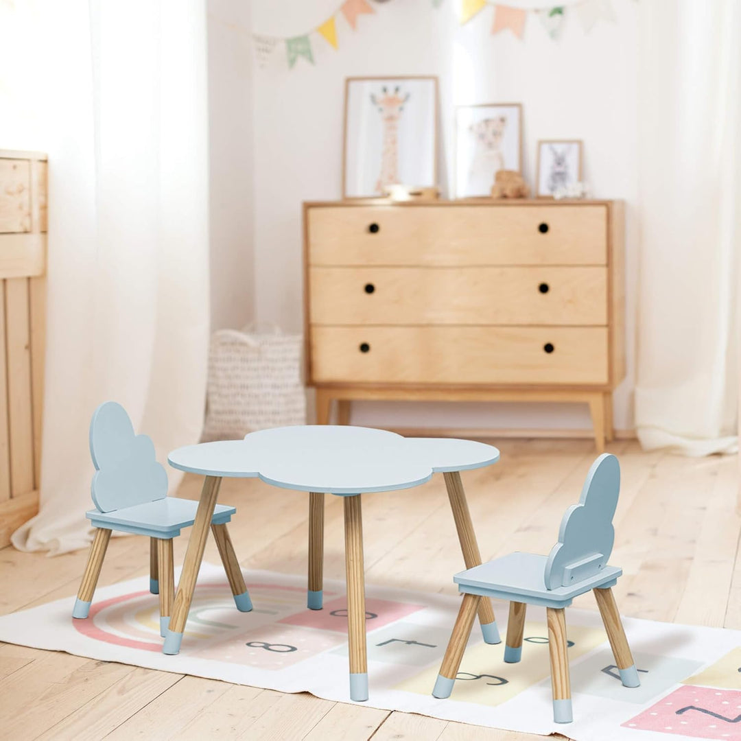 Rebecca Mobili RE7141 Kindertisch- und Stuhlset, Hellblau Braun, MDF-Kiefer, für Spielzimmer, Kinder