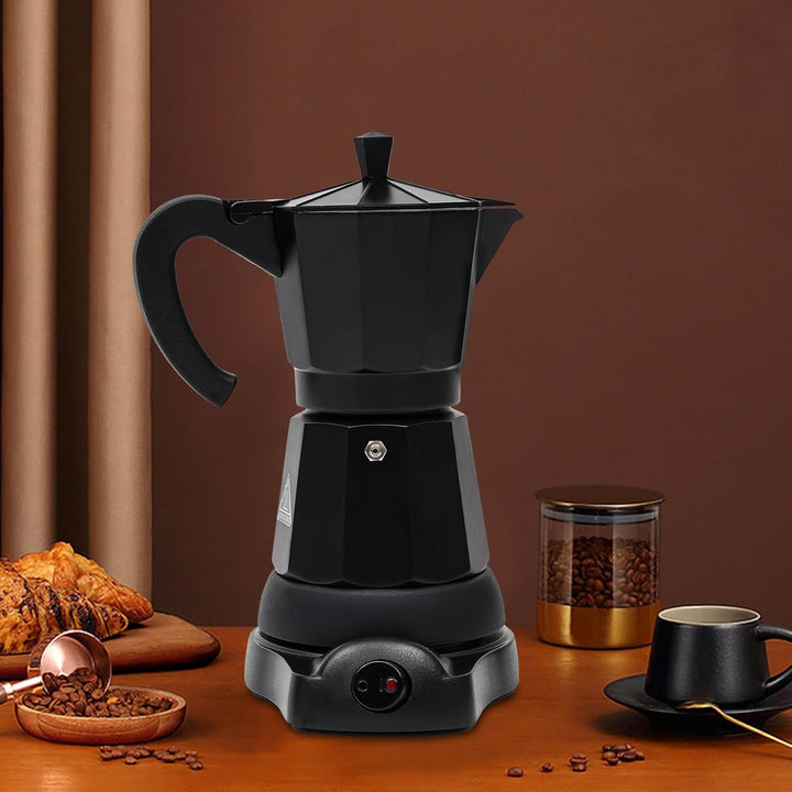 CHERIPOLI Mokkakanne, 300ml Espresso Kocher, Kaffeekocher in Schwarz, verdecktes Heizelement, elektr