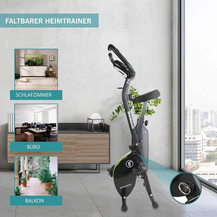Fjoerdesports faltbarer Fahrradtrainer, Heimtrainer, Fitnessfahrrad LCD Trainingscomputer, klappbare