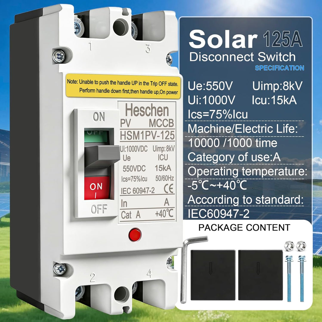 Heschen DC-Leistungsschalter MCCB, 2-polig, DC550V, Photovoltaik-Leistungsschalter, für PV-Solaranla