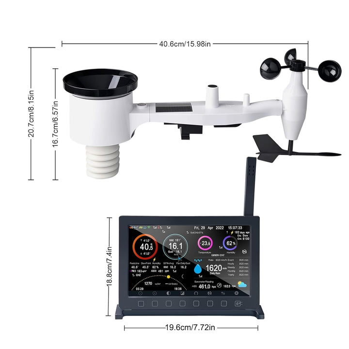 ECOWITT Wetterstation mit Aussensensor HP2561, kabellos, 7-in-1-WLAN, solarbetriebene Wetterstatione