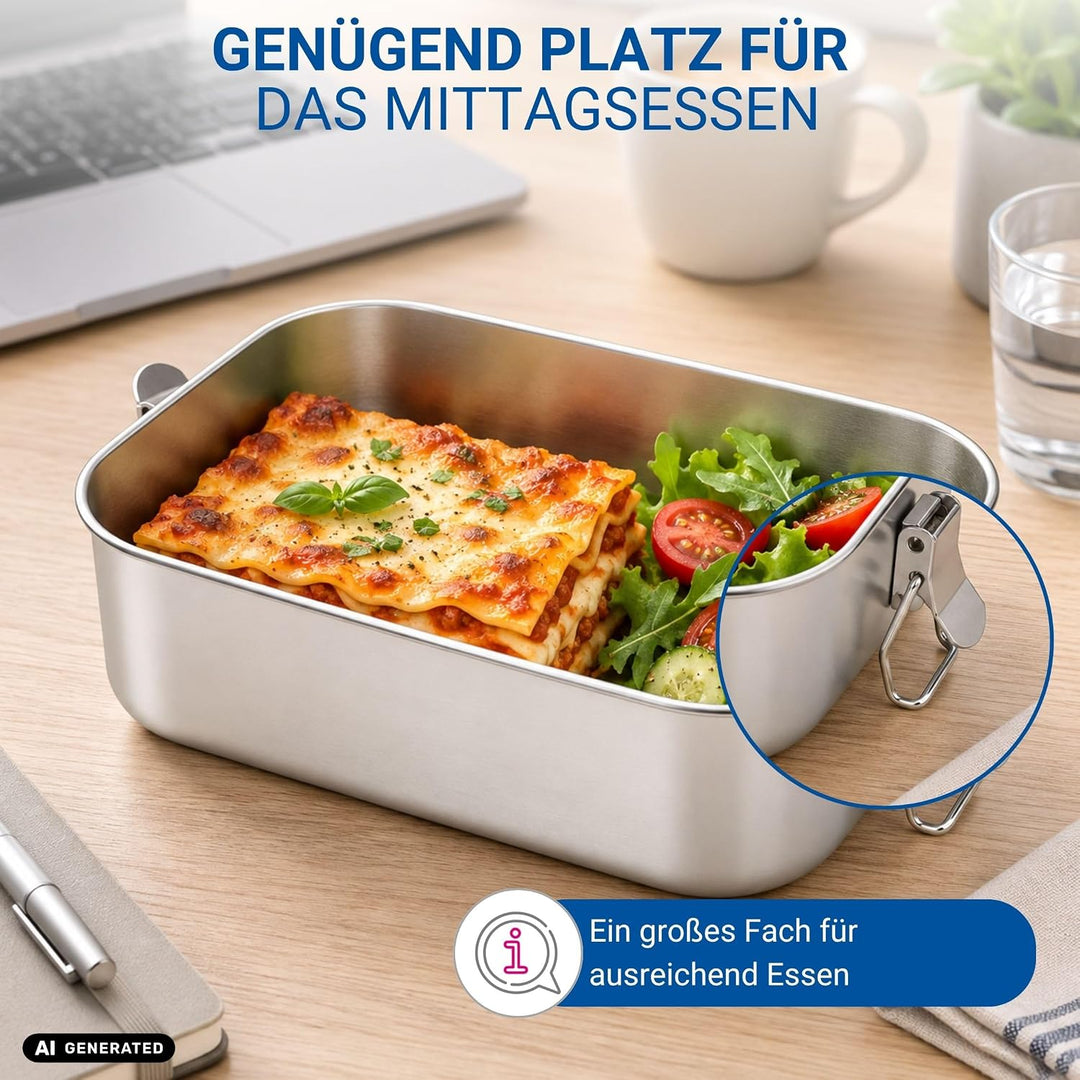 Lunchbox Edelstahl 1400 ml - Robuste Brotdose für Kinder &amp; Erwachsene inkl. Dichtungsring - BPA-frei