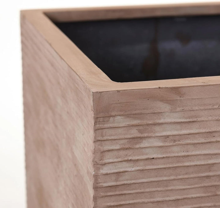 VIVANNO Pflanzkübel Blumenkübel aus Fiberglas Block 80 cm, Beige gestreift, 80x40x40 cm Beige Gestre