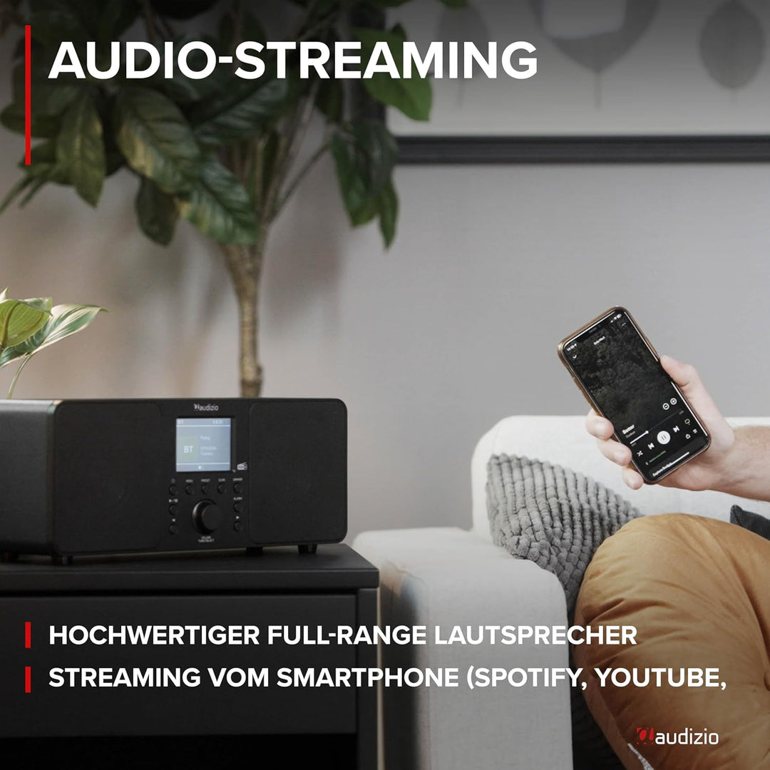Audizio Genua DAB Radio mit Bluetooth – Stereo DAB Plus Radio mit Fernbedienung, 60 Speicherplätze,