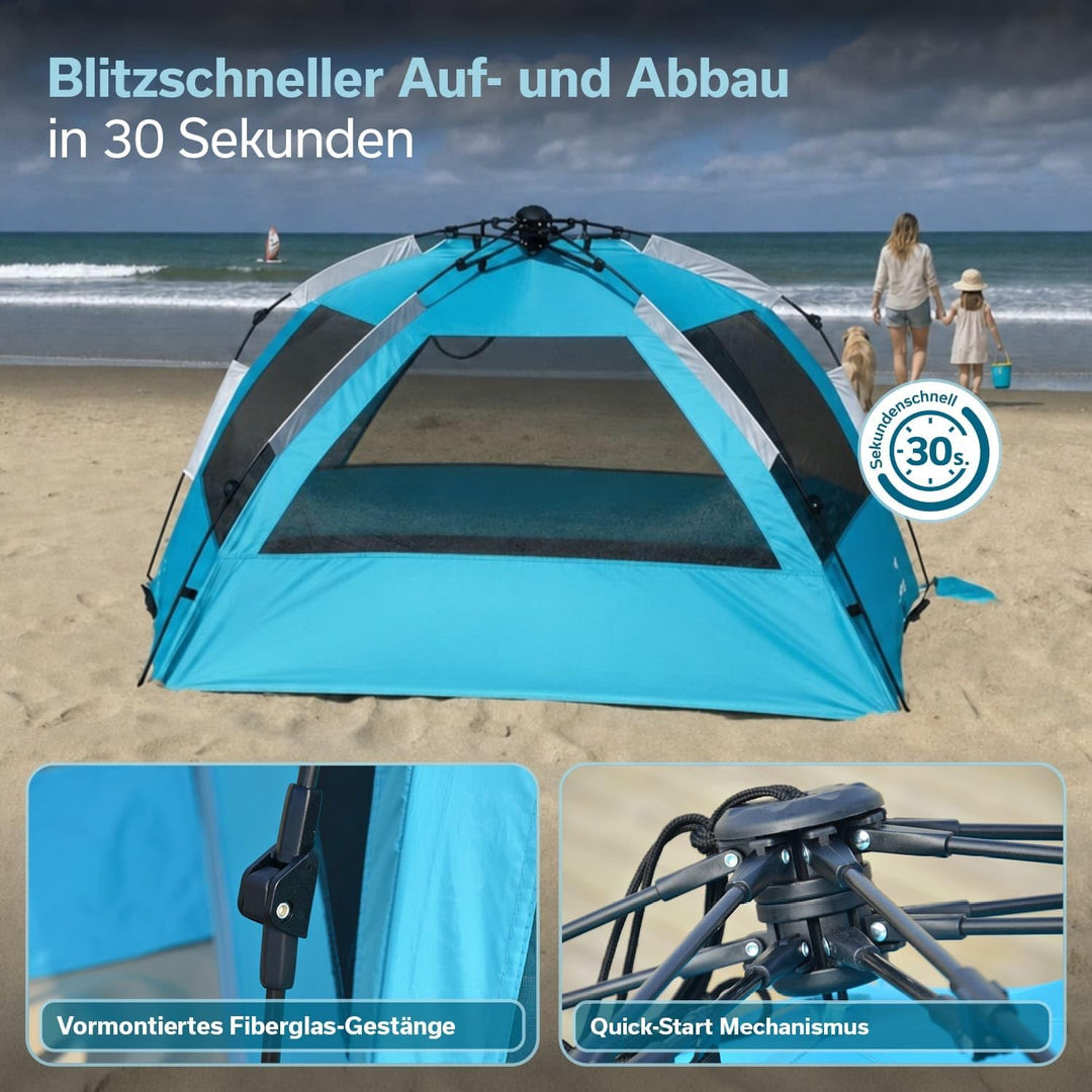 Skandika Strandmuschel Skal Quick-Start | Strandzelt, UV-Schutz 80+, 360° Mesh-Panoramafenster, Wind