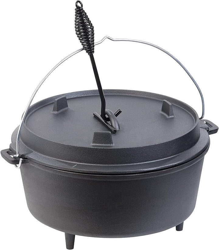 Rosenstein & Söhne Feuertopf: Dutch Oven aus Gusseisen mit Standfüssen, 2in1-Deckel & -Pfanne, 12 l