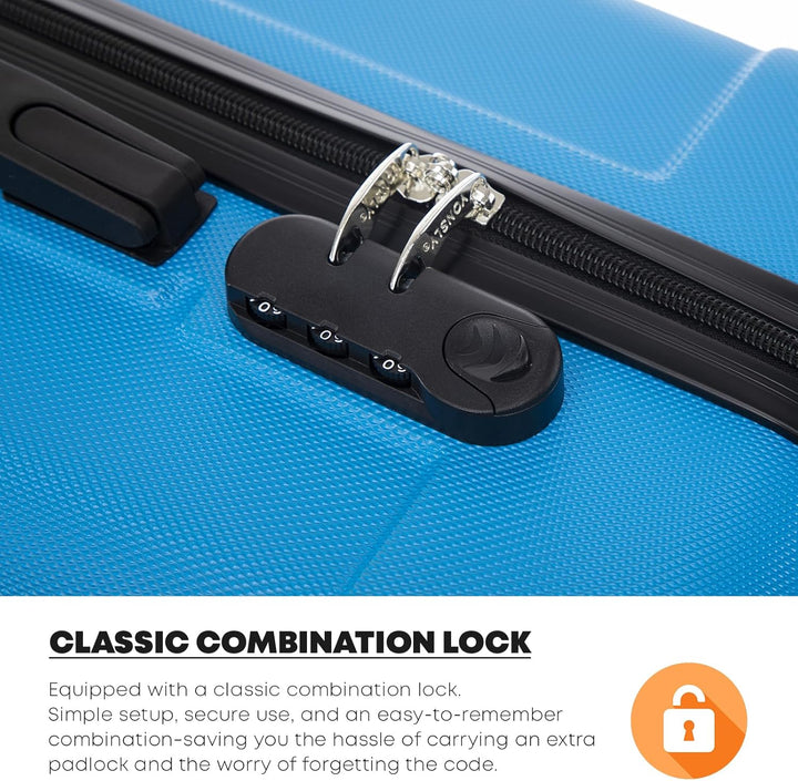 Koffer Suitcase XL Blau, Trolley Reisekoffer, Rollkoffer Handgepäck mit 4 Rollen 360°, Hartschalenre
