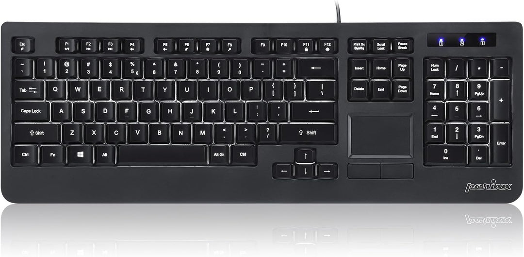 Perixx Periboard-313 Kabelgebundene USB-Tastatur mit Hintergrundbeleuchtung mit Touchpad, volle Grös