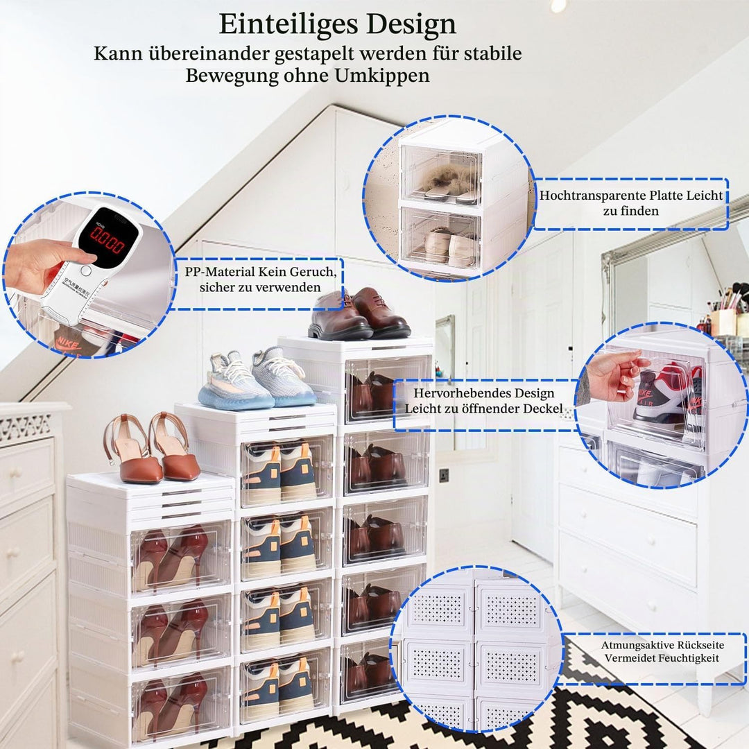 EMHTHME Schuhboxen Stapelbar Transparent mit Deckel, Schuhaufbewahrungsbox, Schuh-Organizer aus Kuns