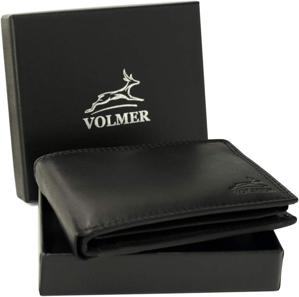 Fa.Volmer ® Herren Geldbörse aus echtem Leder im Querformat | klassisch | schwarz | RFID-Schutz | Ge
