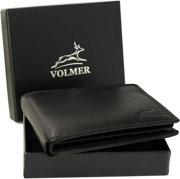 Fa.Volmer ® Herren Geldbörse aus echtem Leder im Querformat | klassisch | schwarz | RFID-Schutz | Ge