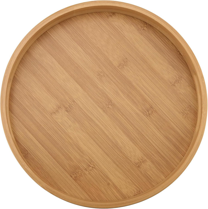 FAAING 2 Stück 30cm Bambus Tablett Rund, Gross Holz Serviertablett mit Griffen, Holztablett Rund Küc