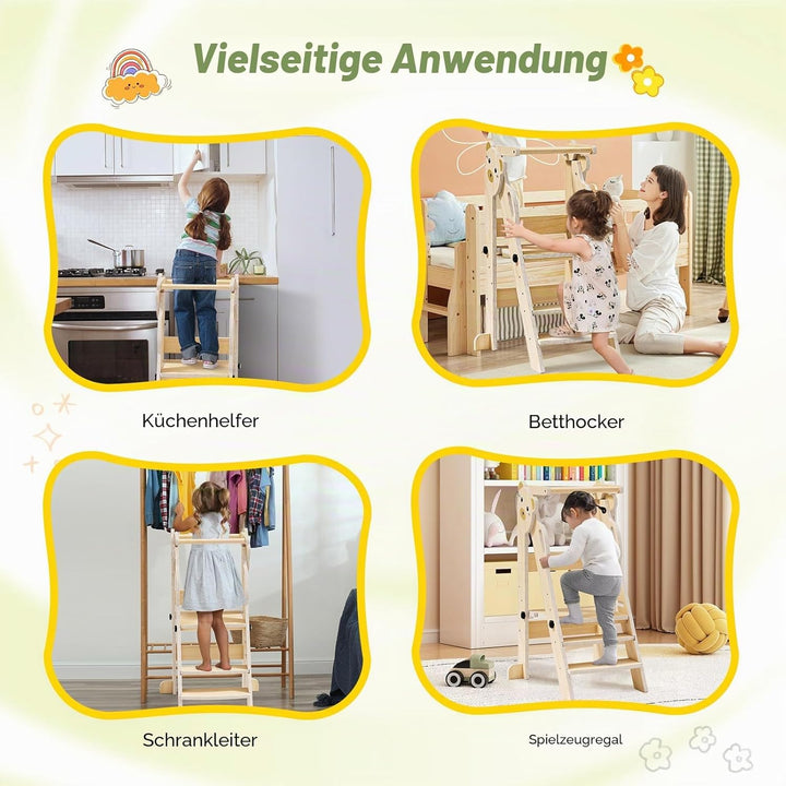 Lernturm ab 1 Jahr,Lernturm klappbar Montessori Learning Tower Holzfarbe,Lernturm Für Kinder, für Kü
