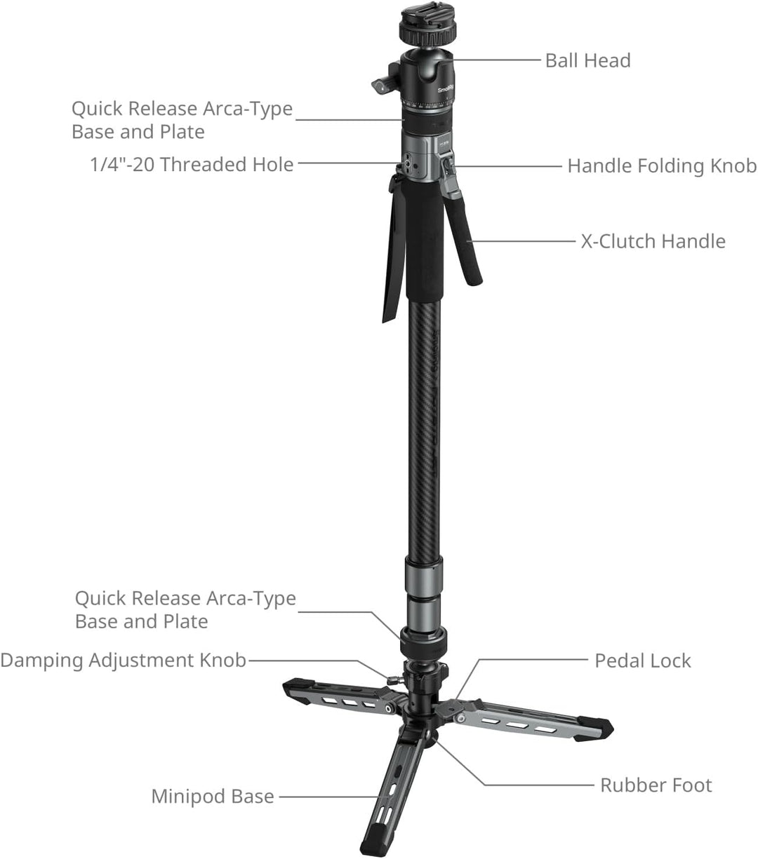 SMALLRIG 63" Tragbares Reisestativ für iPhone und Kamera, 160cm Carbonfaser-Videostativ mit Kompakte