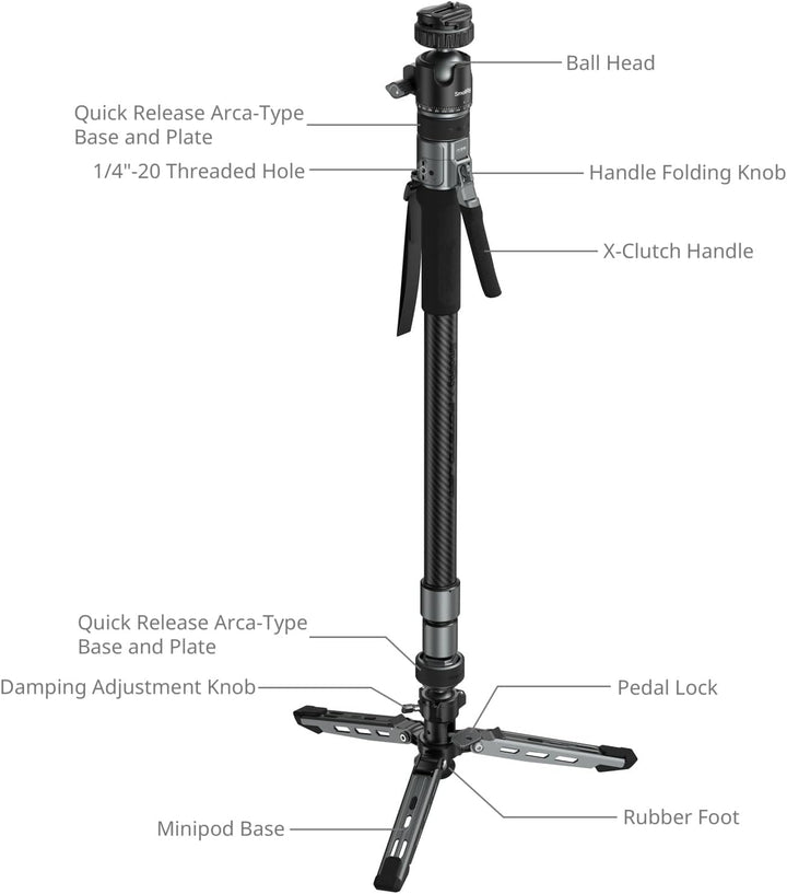 SMALLRIG 63" Tragbares Reisestativ für iPhone und Kamera, 160cm Carbonfaser-Videostativ mit Kompakte