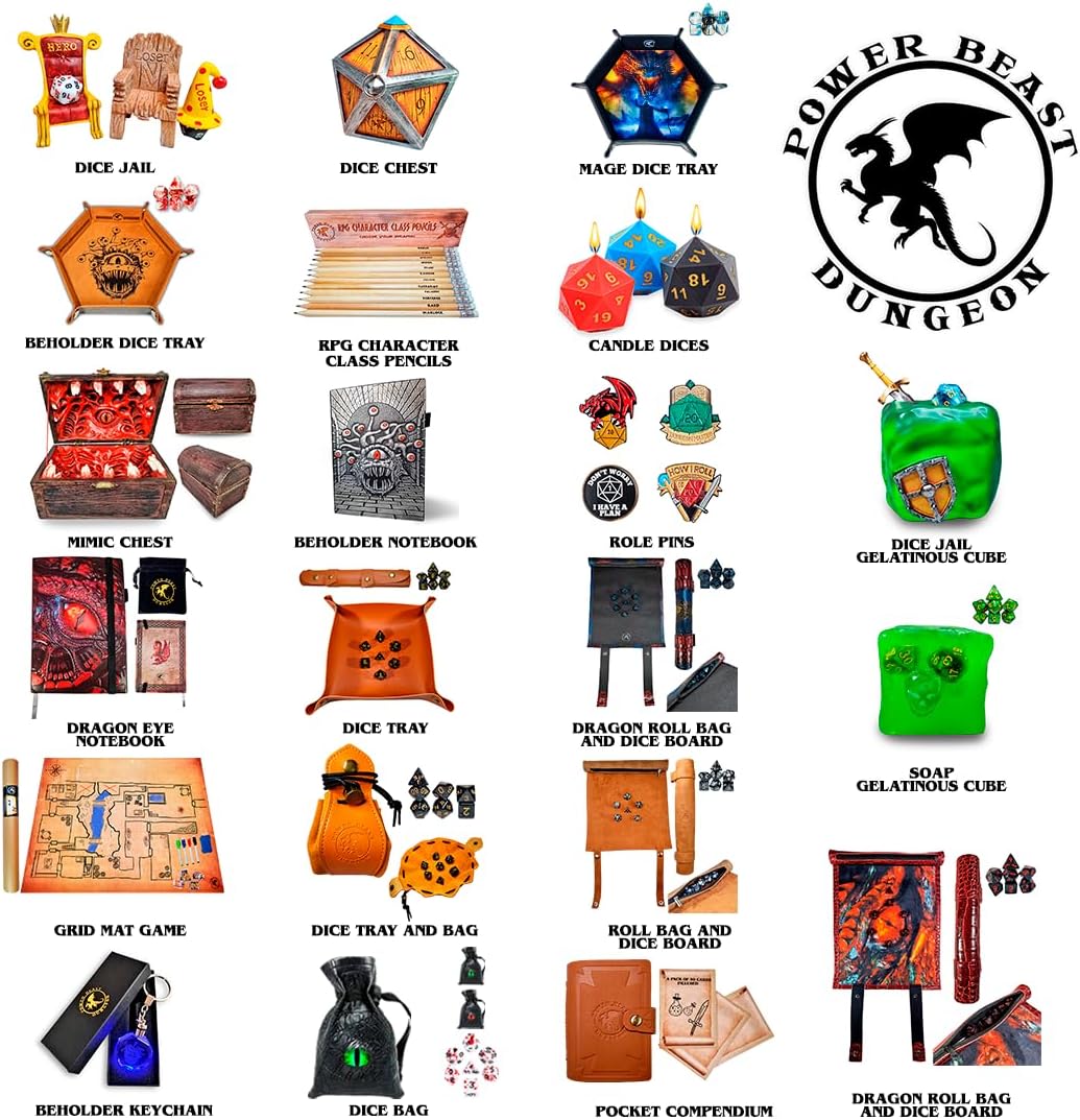 Power Beast Dungeon Würfel Set Rotierendes Drachenauge, 7 Rollenspiel Würfel, Polyedrische Würfel Se