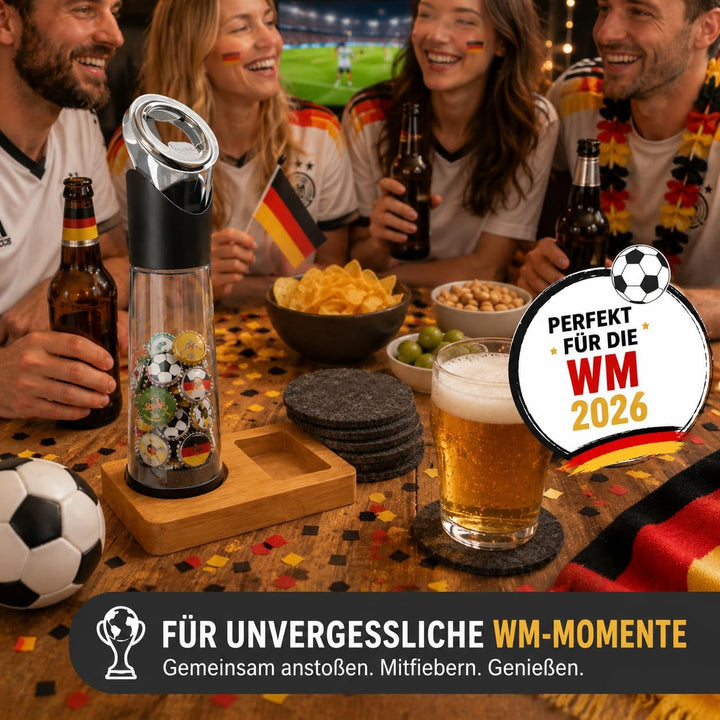 wortek Flaschenöffner mit Auffangbehälter + Filz Untersetzer Gläser Set mit Halterung Glas Untersetz