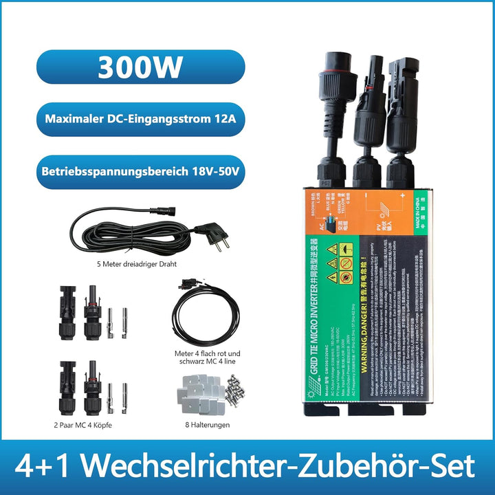 Balkonkraftwerk 300 Watt Komplettset Steckdose Plug &amp; Play, 210W Solarpanel mit 230V 300W Wechselric