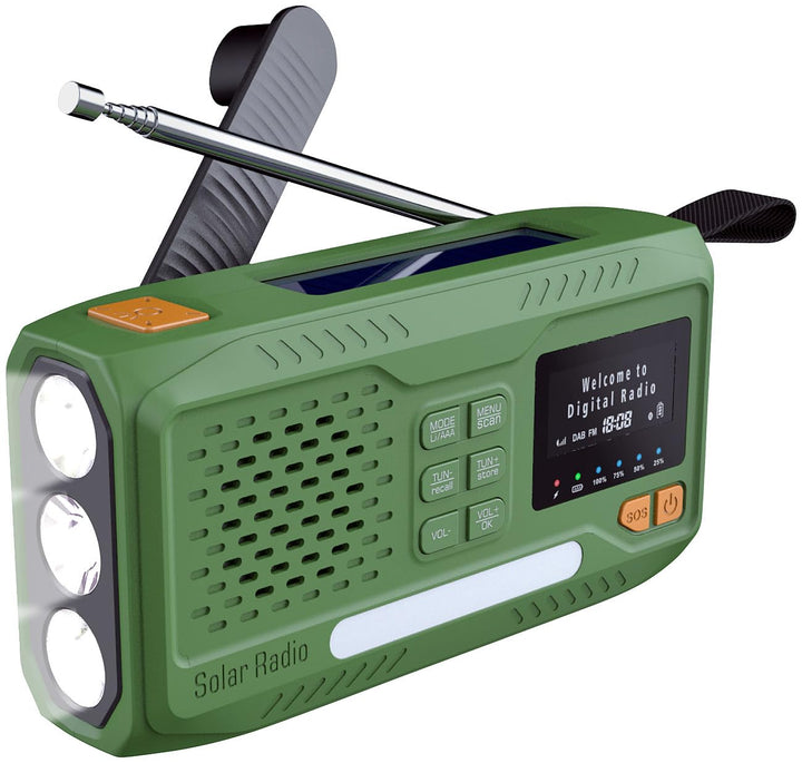 infactory Notfallradio: Mobiles DAB+-Kurbelradio mit EWF, Solarpanel, LED, USB, Bluetooth 5 (Radios,